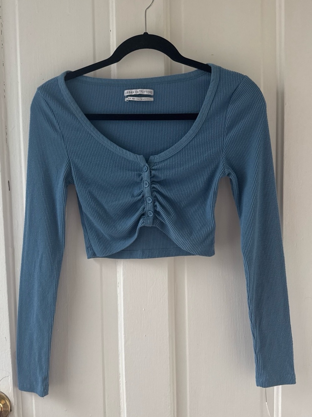 Urban Outfitters Dusty Blue Ribbed Button-Front Crop Top